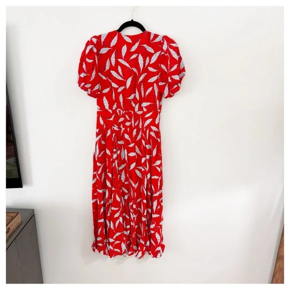 Diane Von Furstenberg Cordelia Vibrant Red Midi Dress with White Pattern - Picture 6 of 9